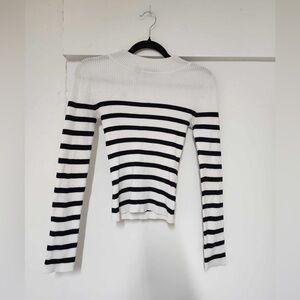 Eclipse Ribbed Striped Mock Neck Long Sleeve Top